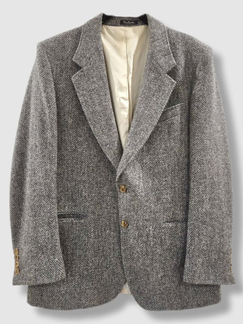 Vintage Pierre Cardin Paris Virgin Wool Blazer | Grey Herringbone, 40 short